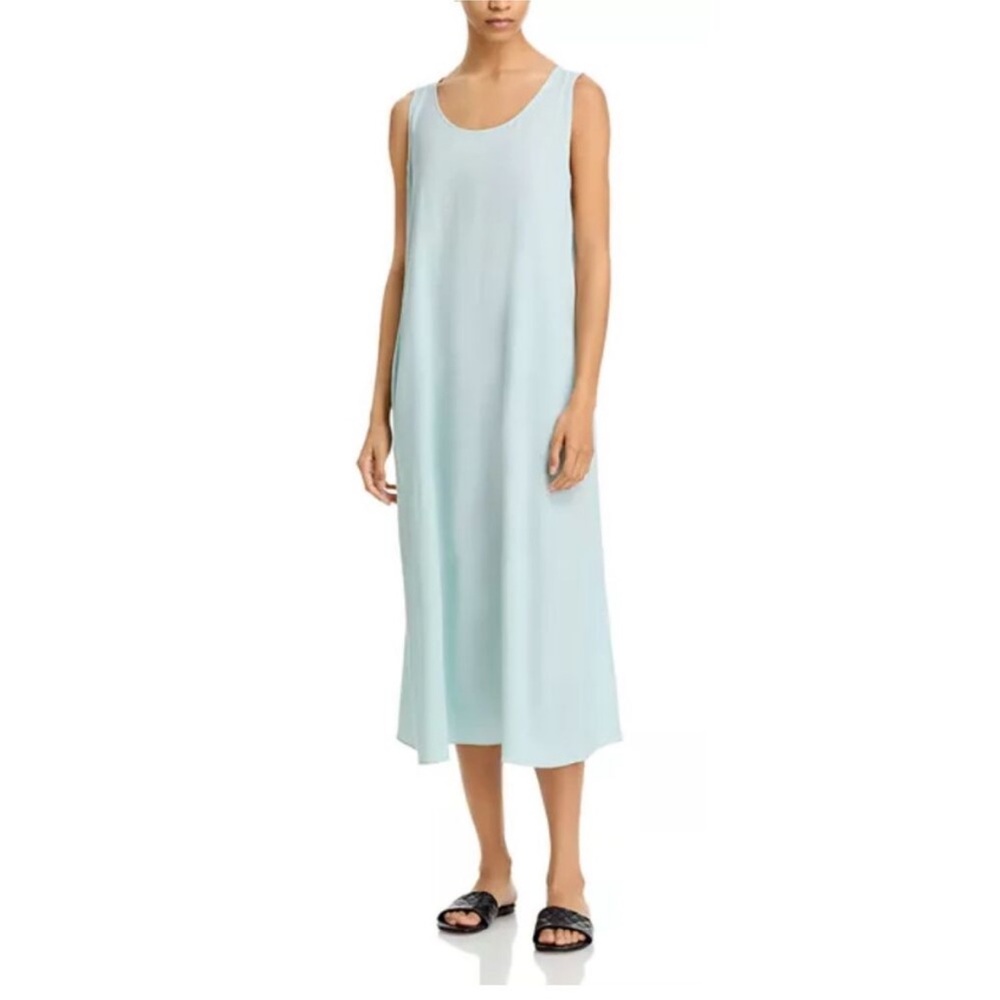 Eileen Fisher 100% silk crepe maxi dress with ties on the side XS $398